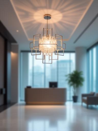 Commercial lobby with contemporary chandelier