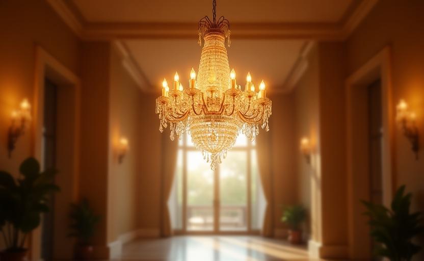 Stunning chandelier hanging in a grand foyer