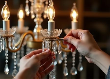 Restoration expert repairing a chandelier